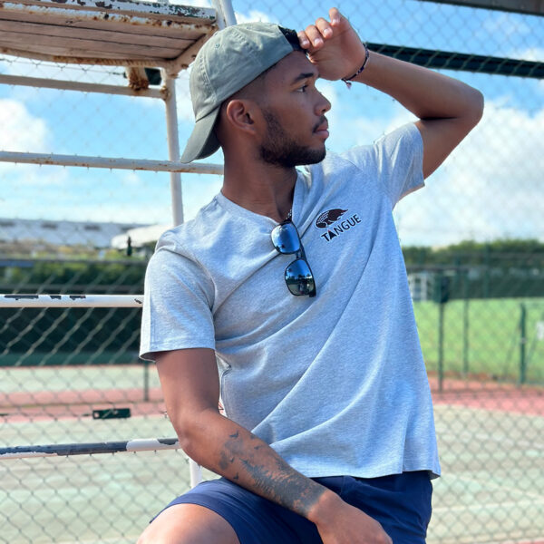 T-shirt homme gris brodé Tangue 974 La Réunion.